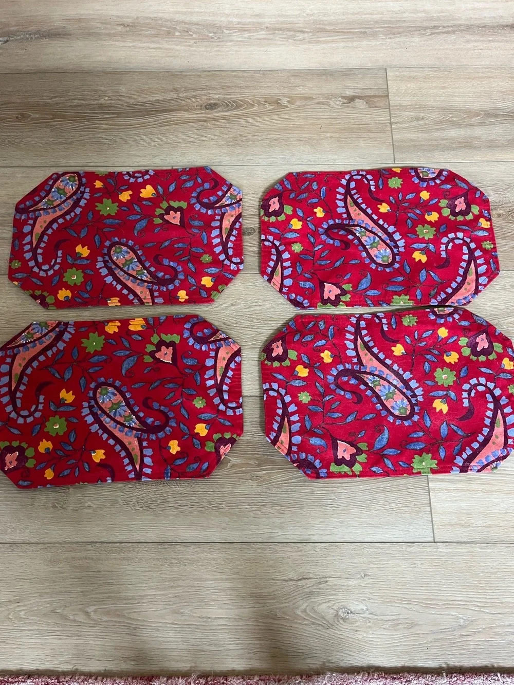 Susan Sargent Reversible Red Paisley Placemats - Set of 4